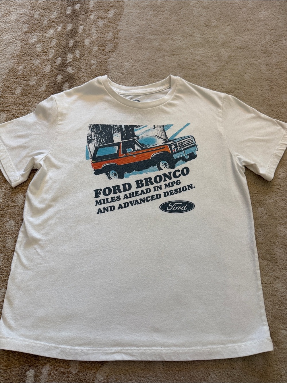 Ford White Kids Tee with Orange & Blue Bronco Graphic